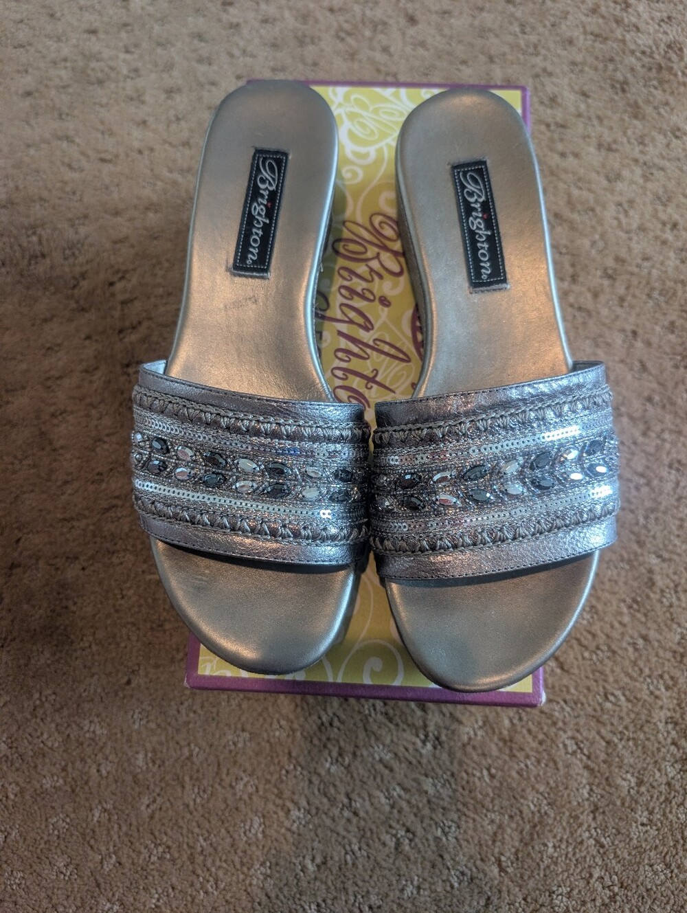 Brighton Metallic Sparkle Slide sandals Platform Size 7.5